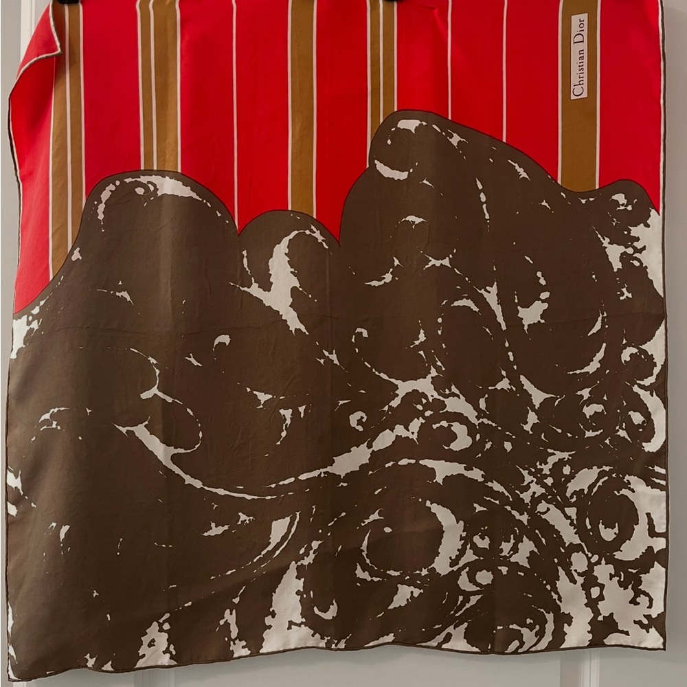 Vintage Christian Dior Brown and Red/Coral Scarf - Picture 3 of 7